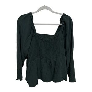 Old Navy smocked crepe top in green long sleeves size XL Prep Autumn Boho